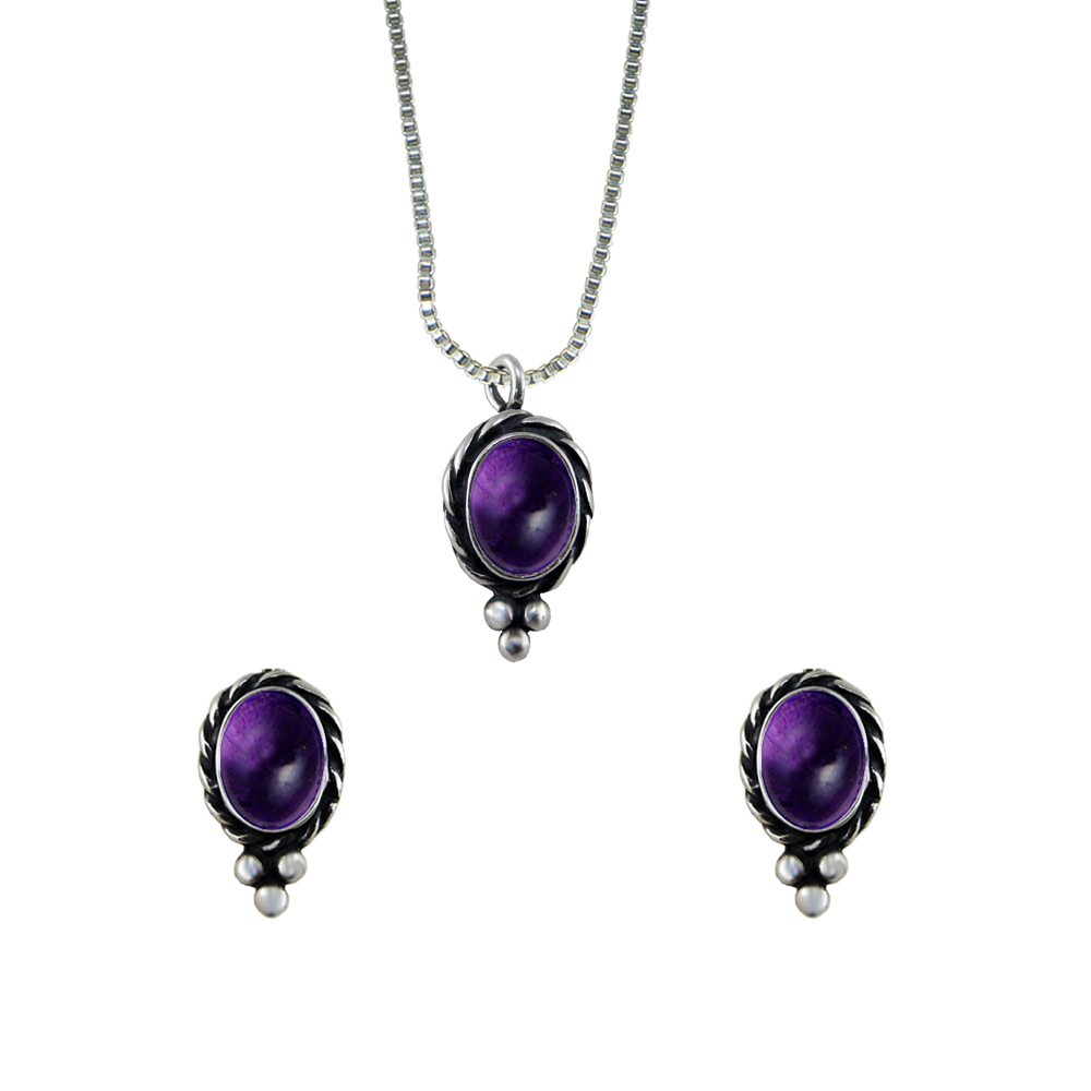 Sterling Silver Petite Necklace Earrings Set Amethyst